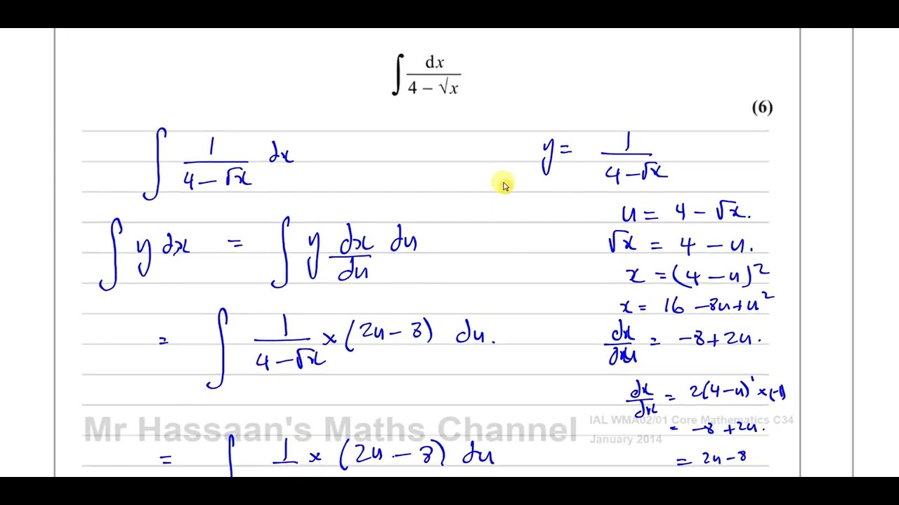 [P4] C34, (IAL), WMA02/01, Jan 2014, Q9, Integration by Substitution, Solving Differential Equations