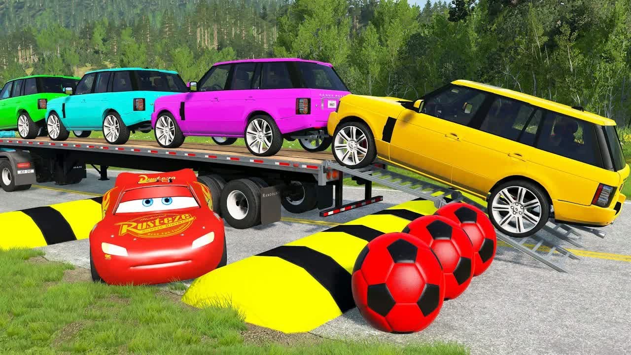 Flatbed Truck McQueen | Transportation with Truck - Pothole vs Car #26 | BeamNG.Drive Gameplay
