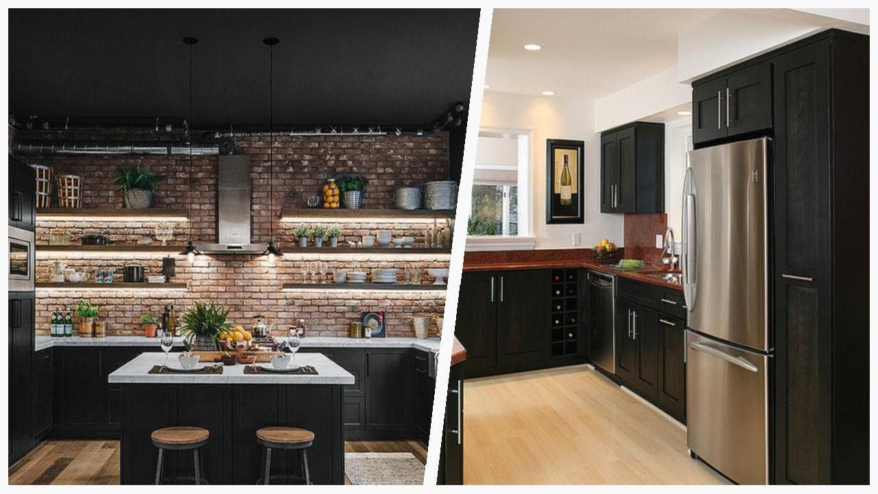 Kitchen With Black Cabinets And Red Backsplash Design Ideas #1338 ❤️