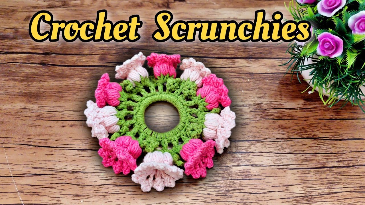Crochet Scrunchie with 3D Flowers – Easy & Beautiful