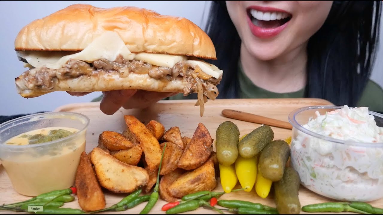 PORK PHILY CHEESESTEAK (ASMR EATING SOUNDS) LIGHT WHISPERS | SAS-ASMR