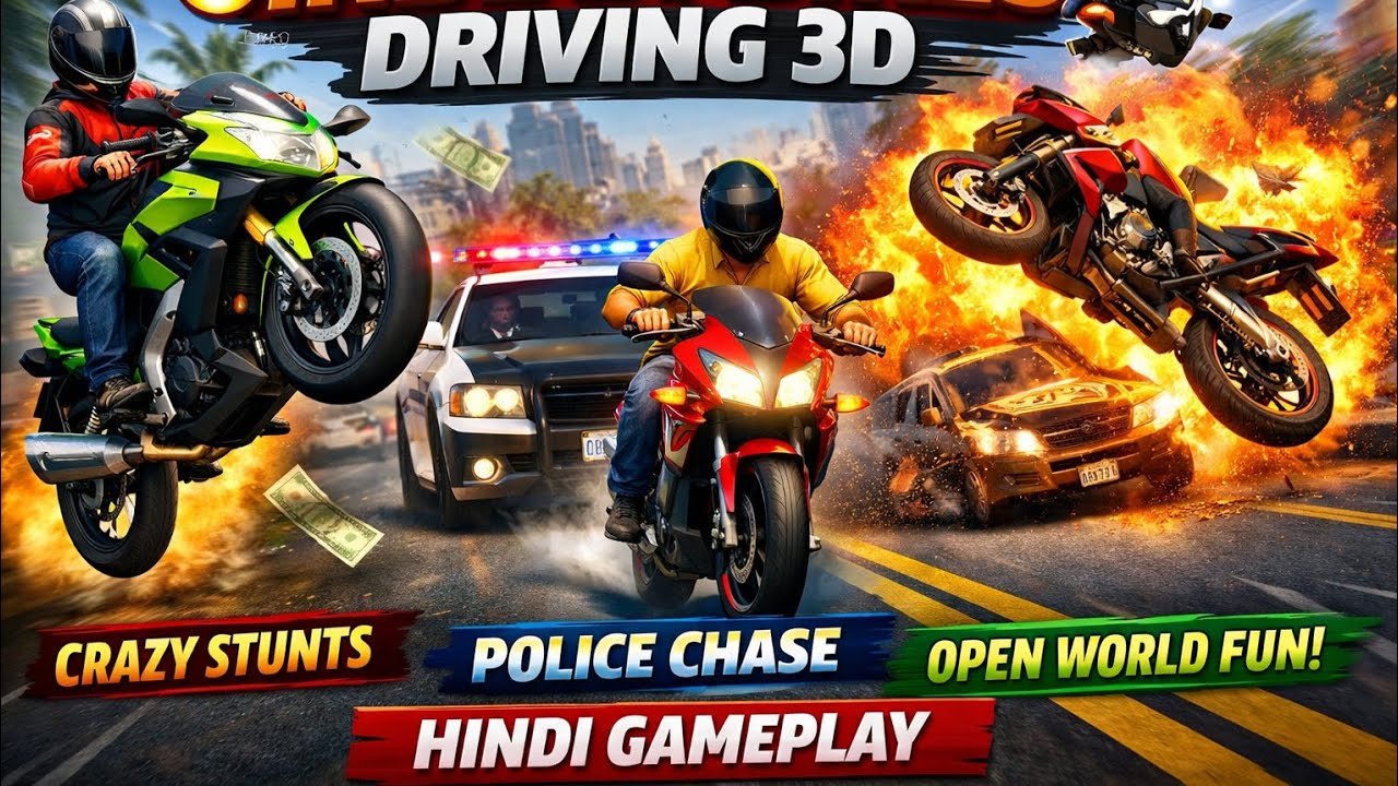 Indian Bikes Driving 3D 🚴‍♂️🔥 | Crazy Stunts, Police Chase & Open World Fun | Hindi Gameplay