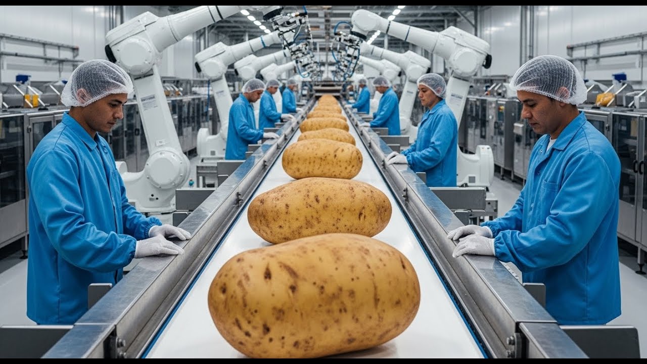 Inside pringles de patatas crudas a chips apiladas perfectas