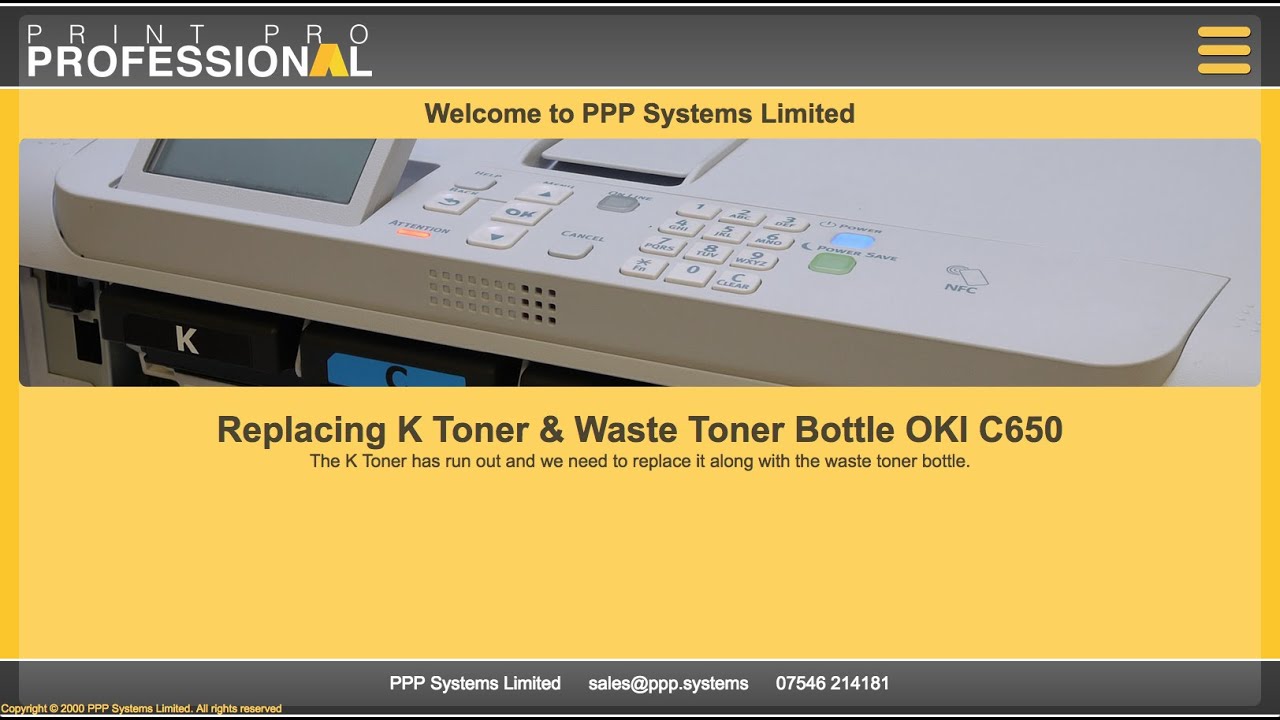 Replace the K-Toner and the toner waste bottle in OKI C650 laser printer