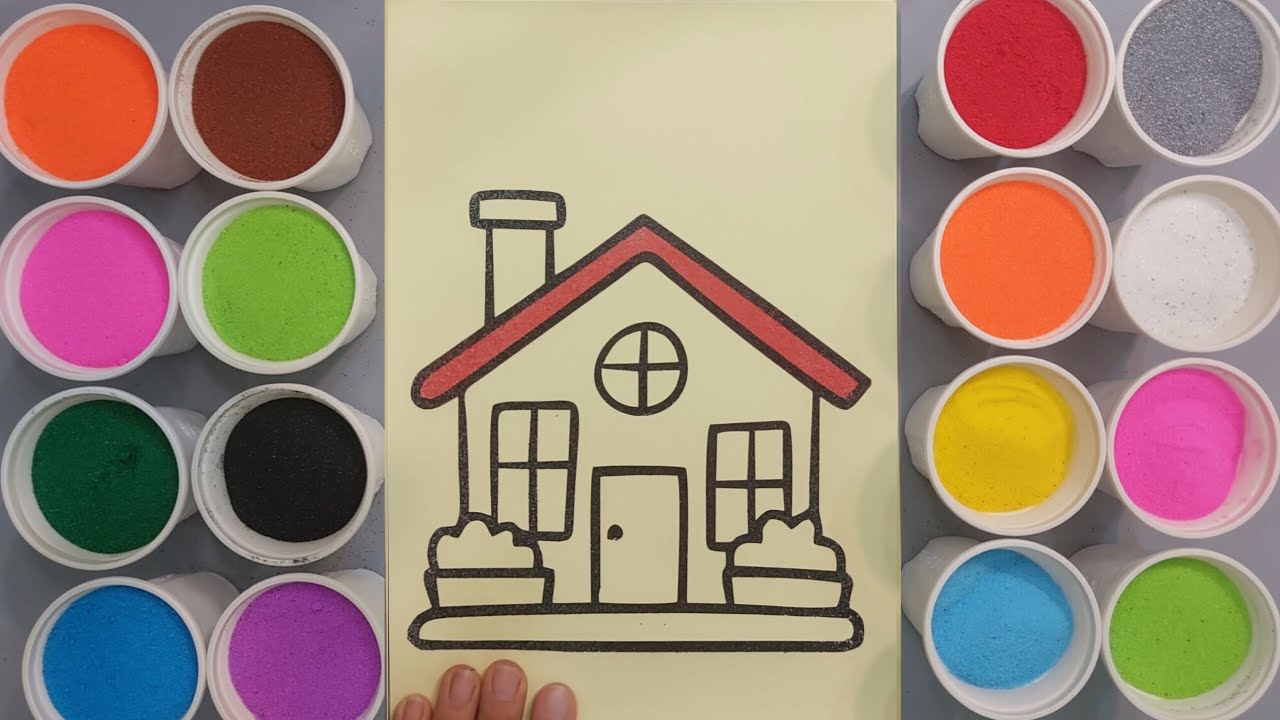 Satisfying Sand Art Painting of a House | Colorful Sand Filling with Outline Sticker(@Lunasandart)