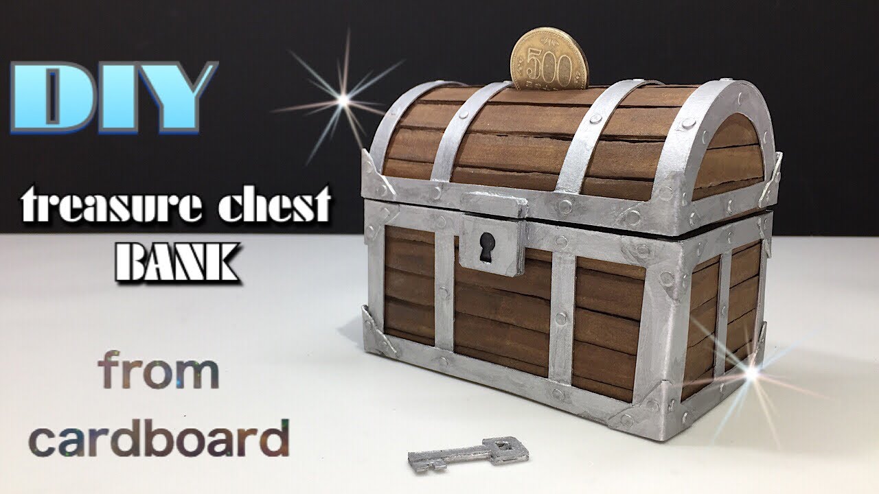 【ダンボール工作】　鍵付き宝箱貯金箱　treasure chest piggy bank【cardboard craft】