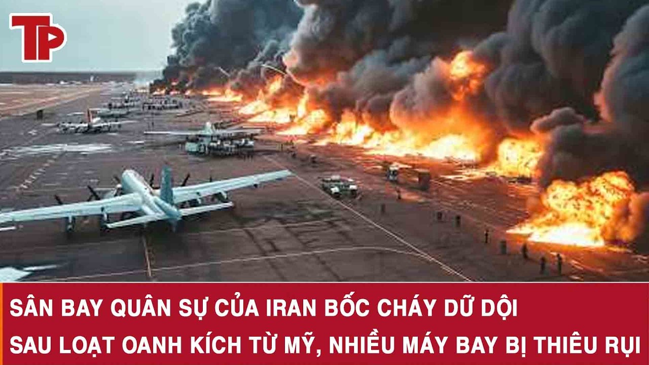Sân bay quân sự của Iran bốc cháy dữ dội sau loạt oanh kích từ Mỹ, nhiều máy bay bị thiêu rụi