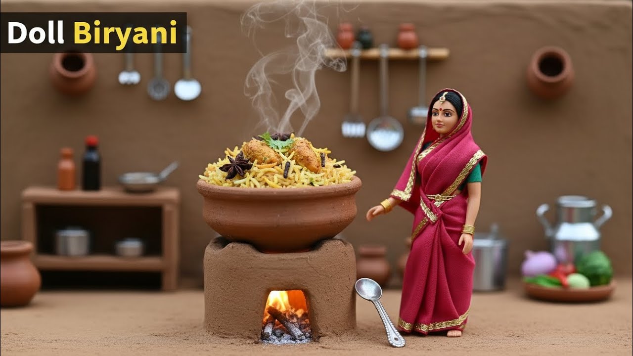 Miniature Doll Traditional Biryani Cooking in Indian Village Tiny Kitchen