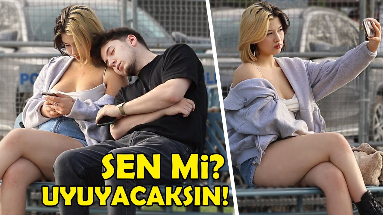 SEVGİLİSİNİ BEKLEYEN KIZA OMUZDA UYUMA ŞAKASI ! ÇOK RİSKLİ OLDU