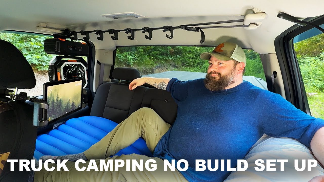 Truck Camping No Build Set Up - How I Sleep in Back Seat of My Truck