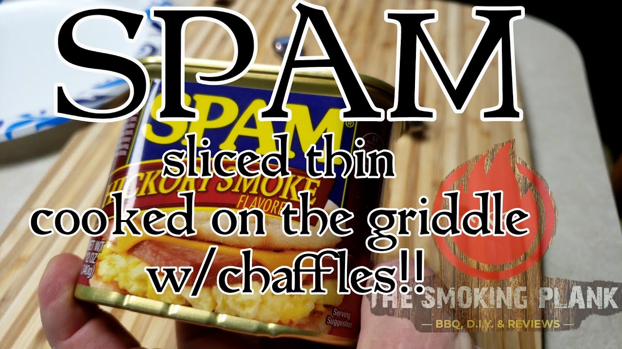 SPAM sliced thin and cooked on the griddle w/chaffles.