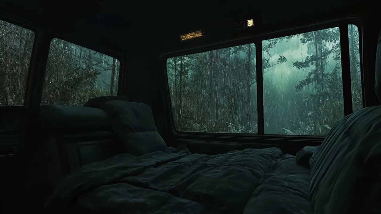 3 Hours⚡️Peaceful Forest Rain Sounds Inside A Camping Van For Sweet Restful Sleep Tonight