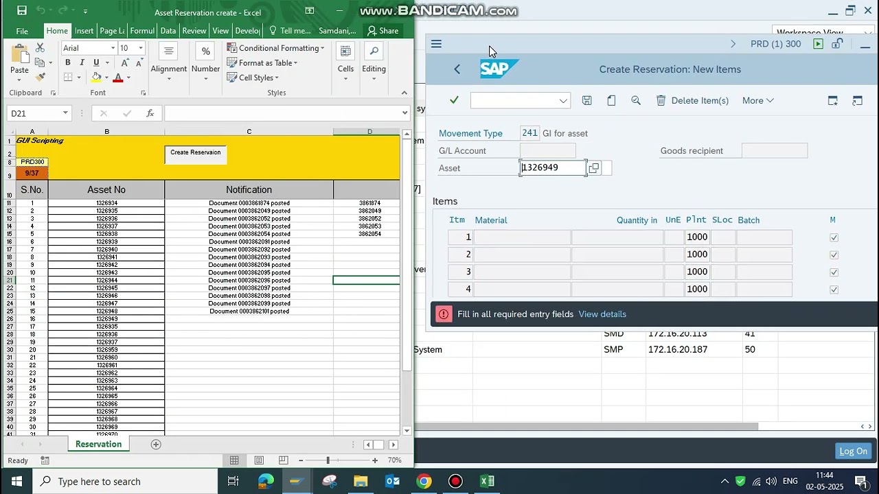 How to create asset reservation in SAP in bulk using excel