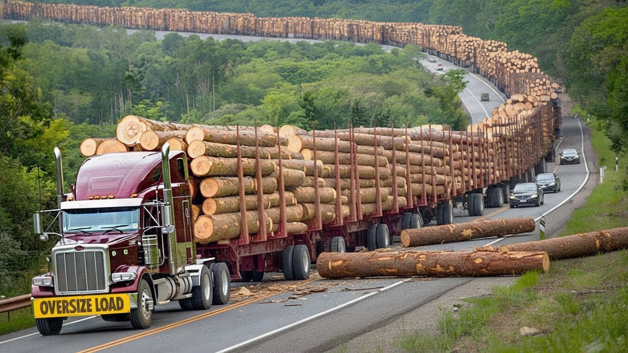 INSANE Logging Truck Driving Skills &ndash; 100+ Oversize Timber Loads & Fastest Chainsaw Machines!#8