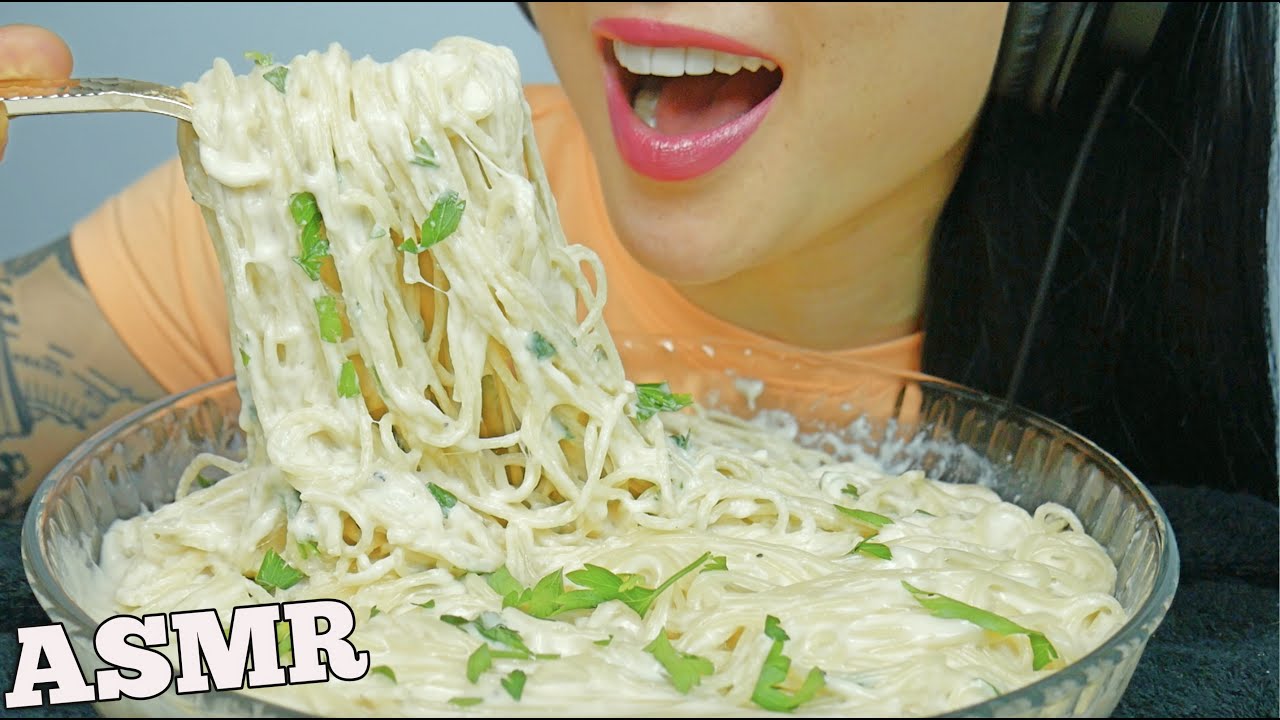 ASMR CREAMY ALFREDO PASTA (SOFT STICKY EATING SOUNDS) NO TALKING | SAS-ASMR