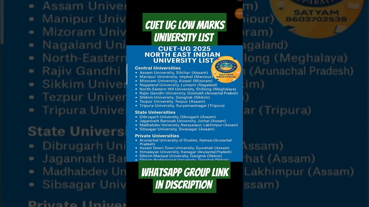 #cuetug2025 CUET UG Low marks University list #cuetugcutoff #assam