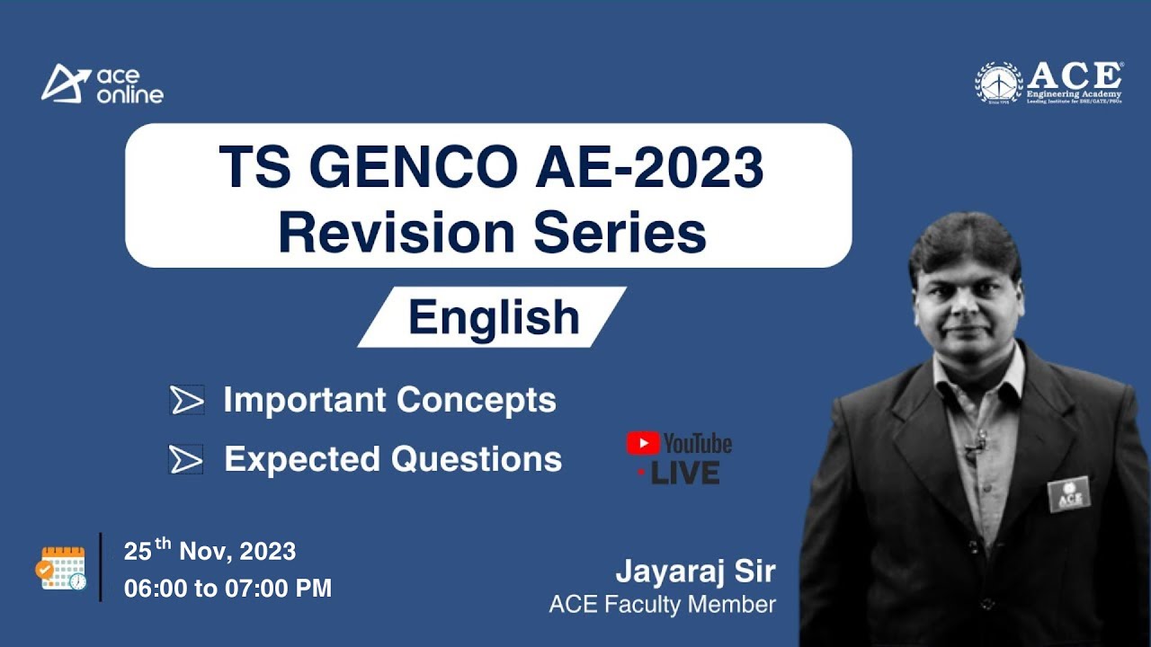 TS GENCO - AE Revision Sessions | English | Important Concepts & Expected Questions | ACE Online