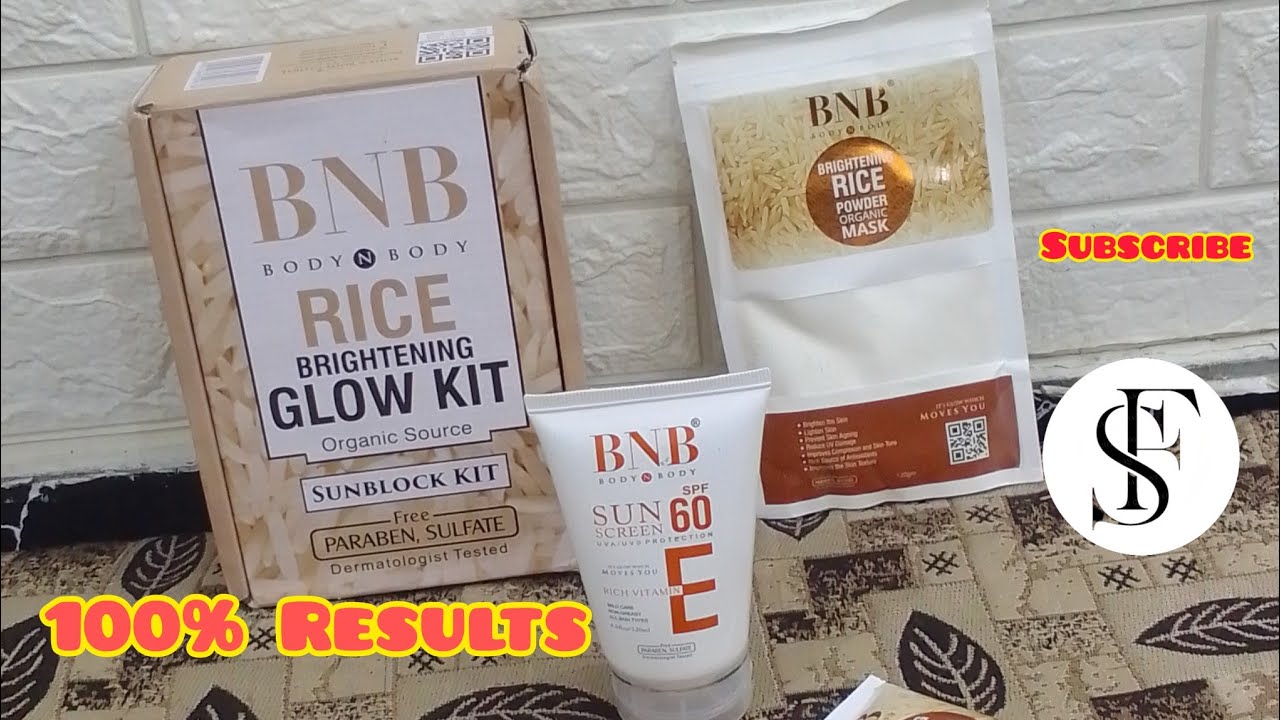 BNB Sunblock brightening glow kit, honest Review 100% Results #bnb #skincare #rice #review #unboxing