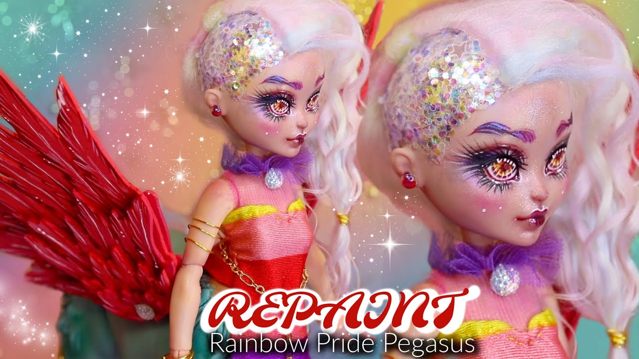REPAINT ! Rainbow Pegasus Centaur #PRIDE OOAK Barbie Cave Club Hybrid Custom Doll Tutorial