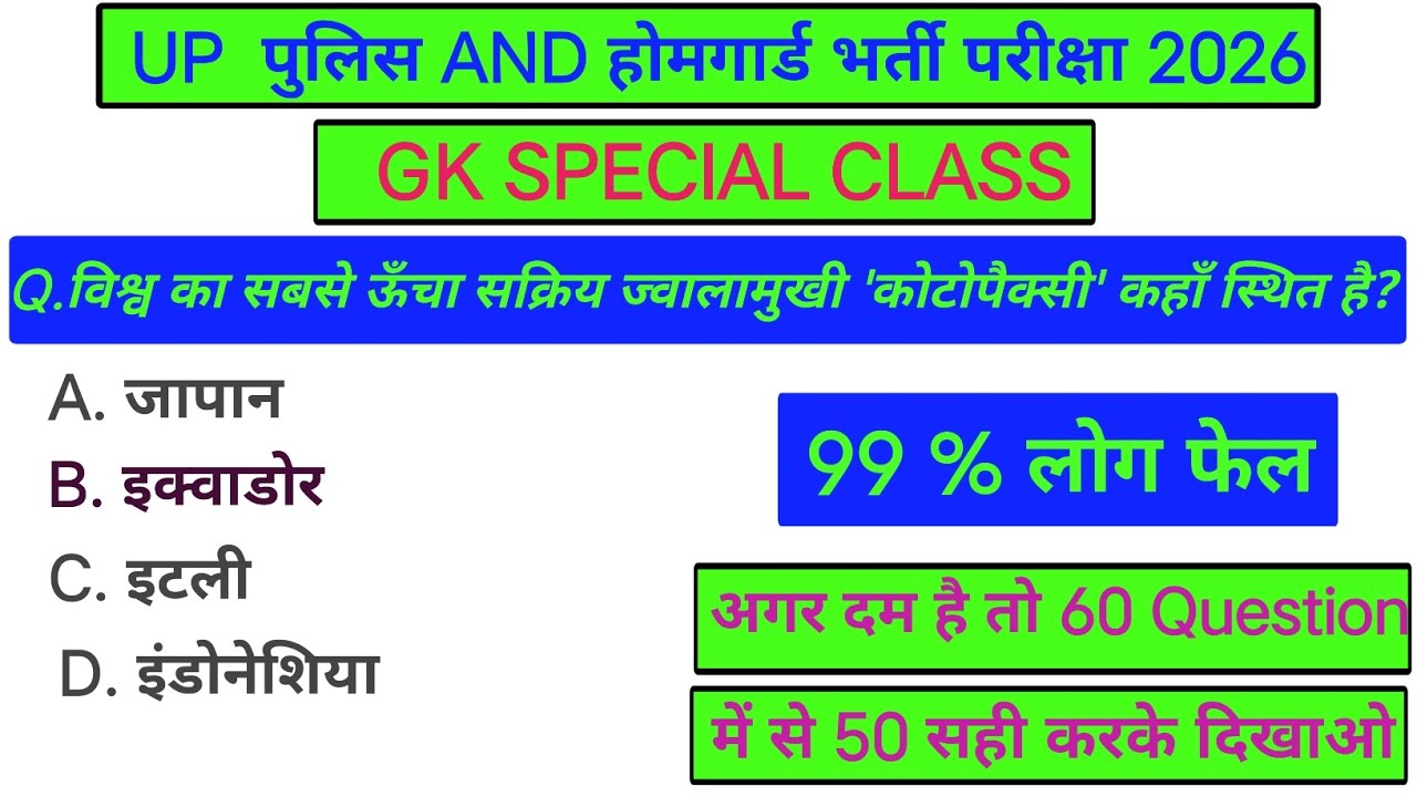 UP Police Home Guard Exam 2026 | GS Full Mock Test | 60 Important Questions | PYQ Based