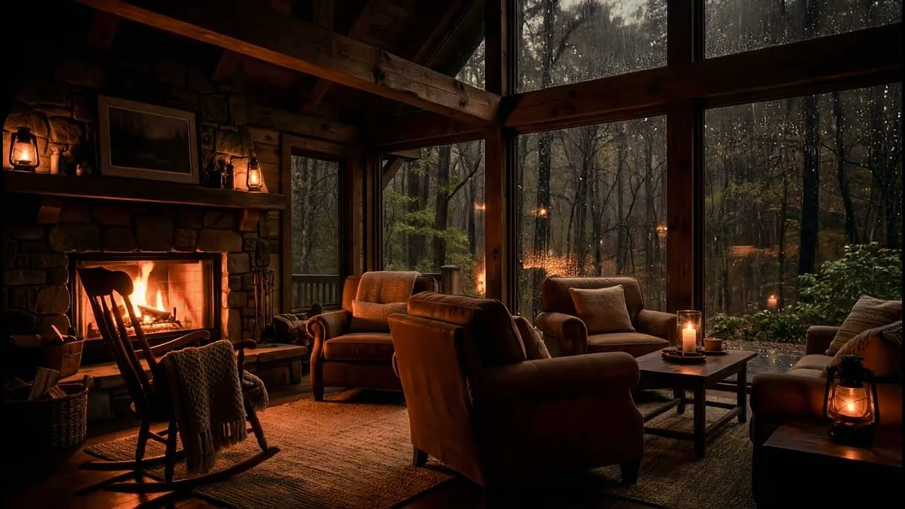 Cozy Rainy Night at Home | Fireplace & Rain Sounds for Sleep