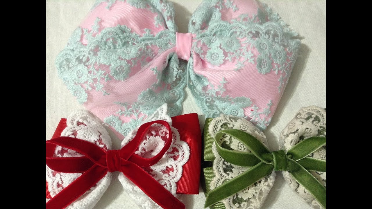 3 estilos de Lazos  con tela bordada y liston VIDEO No. 533 creaciones rosa isela