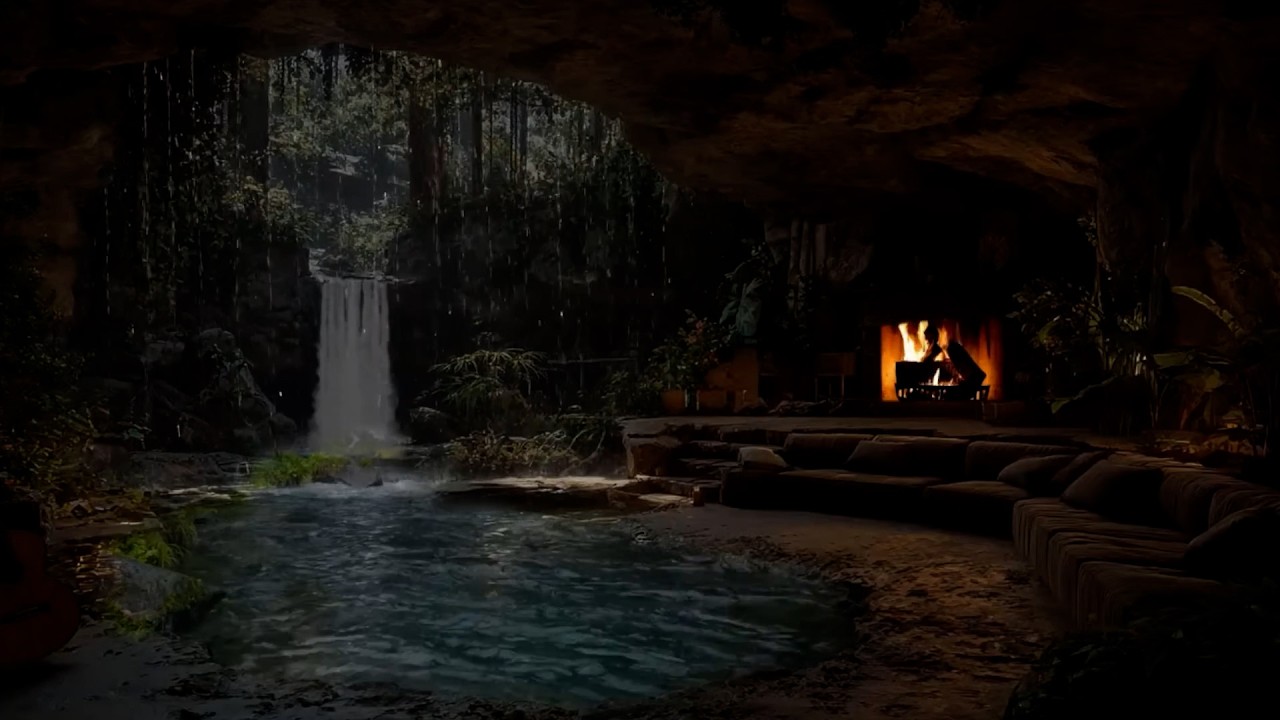 Rainy Night in Cozy Cave 🌧️🔥 Fireplace Crackles & Soothing Rain Sounds for Deep, Peaceful Sleep