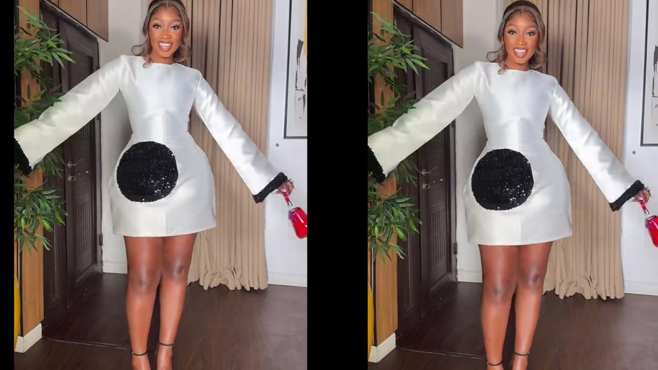 How to cut and sew a classy mini gown with bell sleeves and a statement circle. PART 1