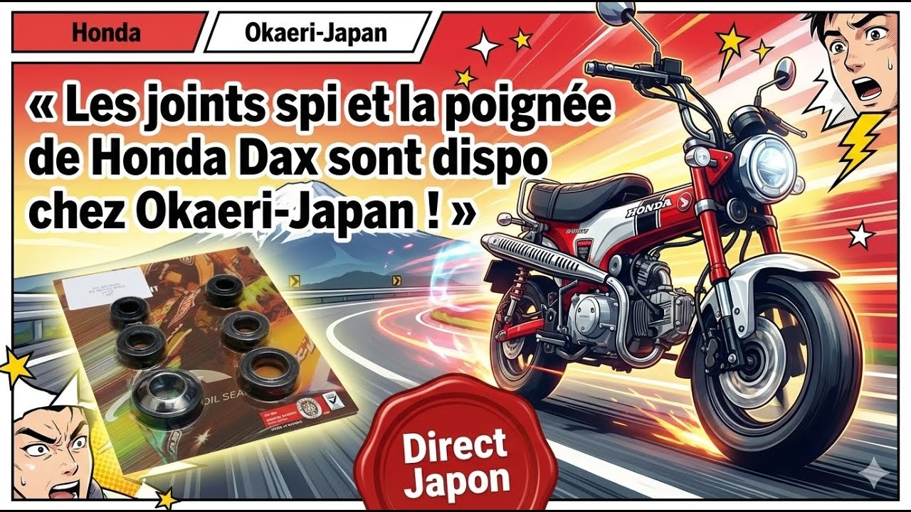 Presentation de la pochette de joints spis et de la poignee laterale de Honda Dax ST50 et ST70