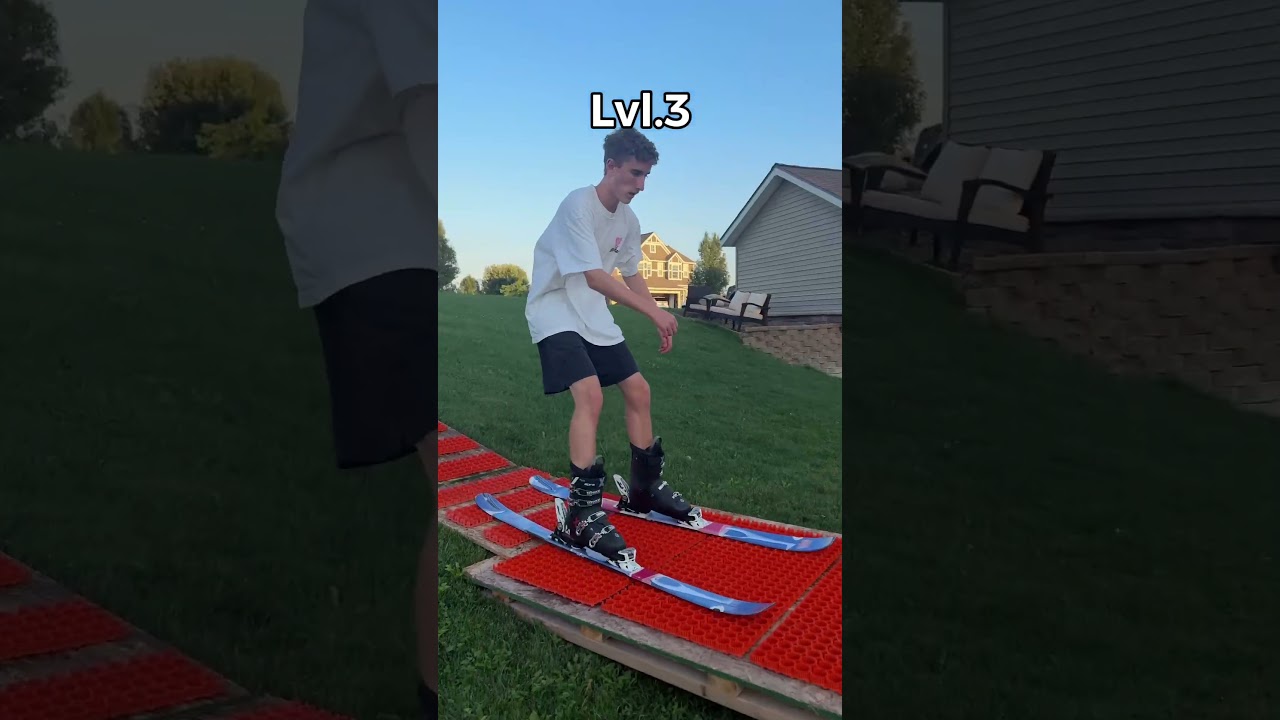 How to hit a rail slow!! #backyard #skiingstunts #skate #ski #skiing #sledding #summer #sub