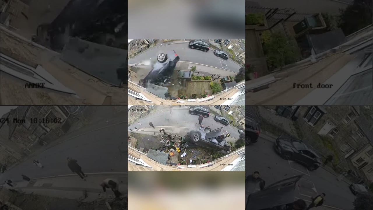 Jaw-dropping CCTV footage captures the moment a speeding BMW crashes into the front of a house
