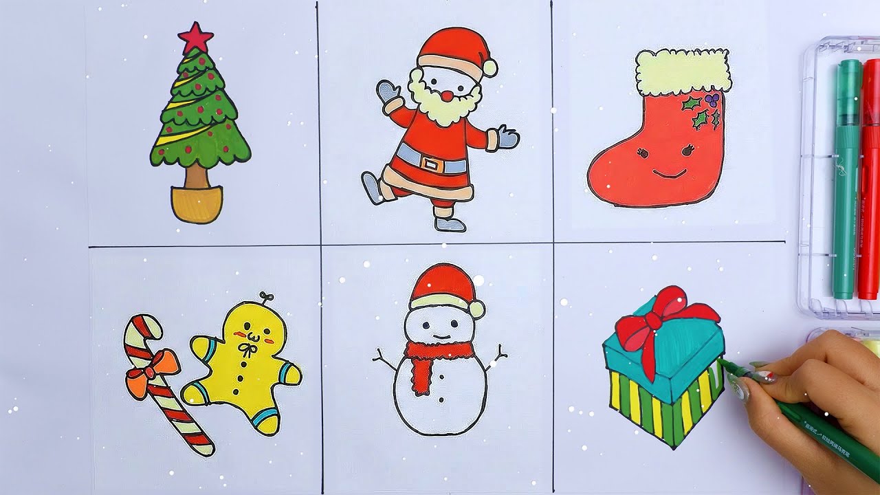 Drawing Christmas Gift Boxes And Christmas Trees 🎁🎄 Funny Moving Snowman | Christmas Drawing