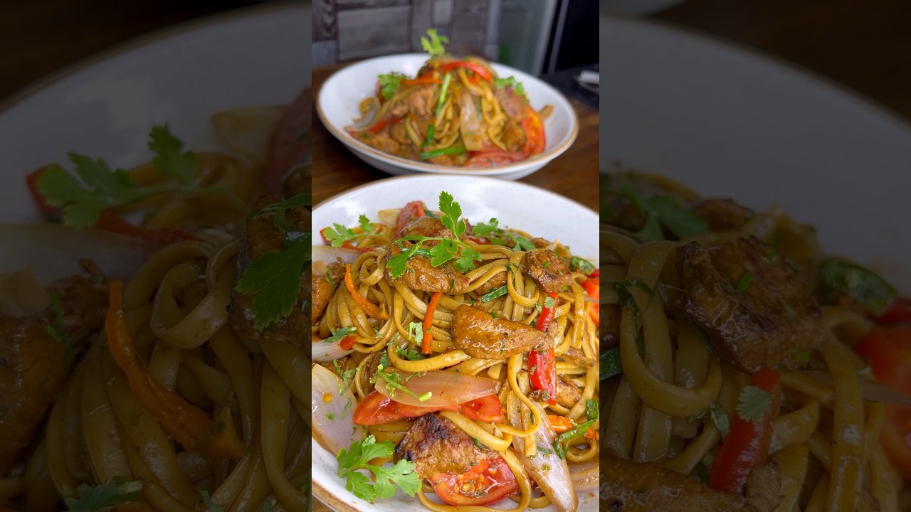Delicioso Tallarines salteados con Cerdo!!🍝🍲👌🔥#pastaconcerdo #joelyower #tallarines #receta