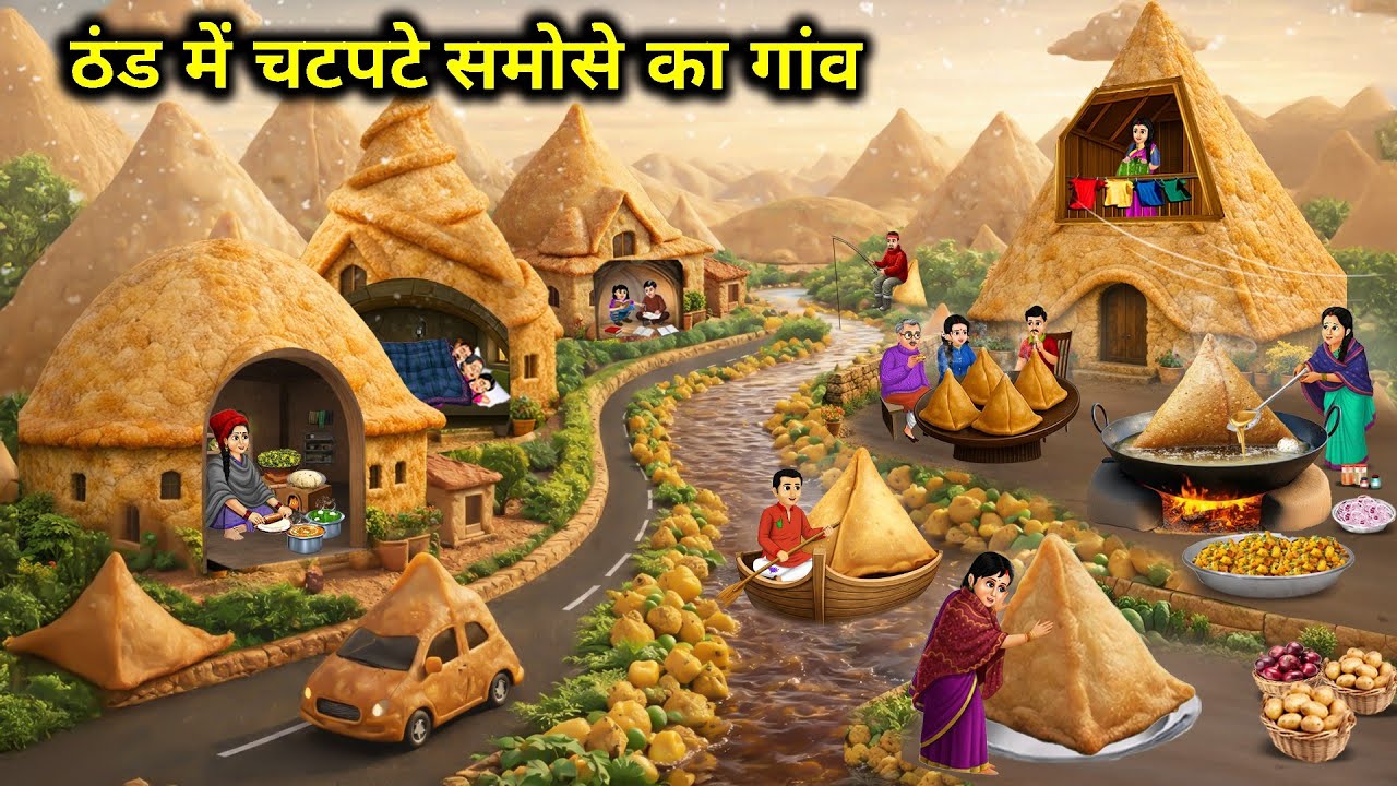 ठंड में चटपटे समोसे का गांव || Village Of Spicy Samosa In Winter || Cartoon Video