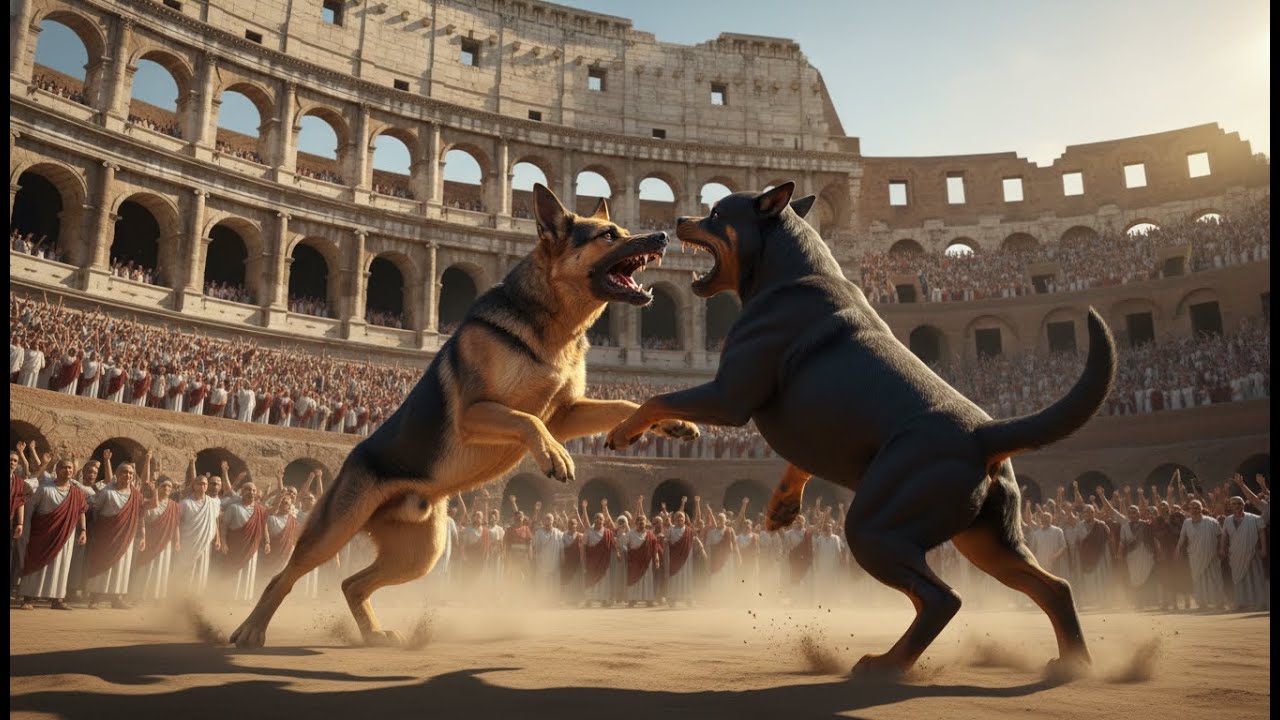 DOG BATTLE: German Shepherd vs Rottweiler in the Roman Colosseum - WILDCRAFT COMBAT