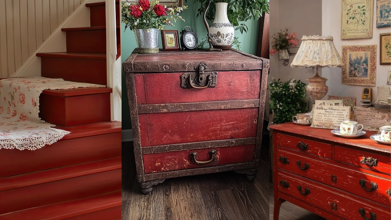 Small Red English Country Cottage | Shabby Chic Touches & Vintage Charm Inside