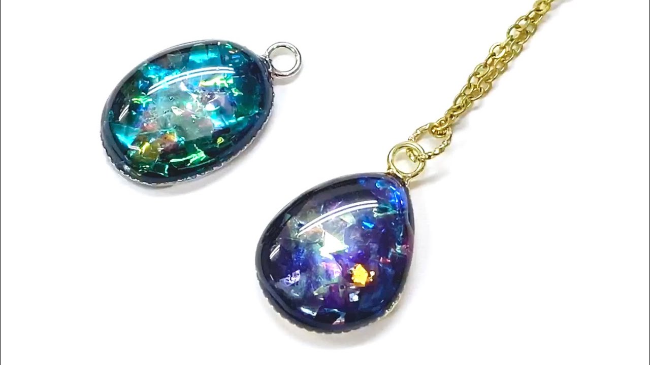 【UVレジン　100均】ブラックオパール風ネックレス作ってみました💜 UV  resin  Black  Opal