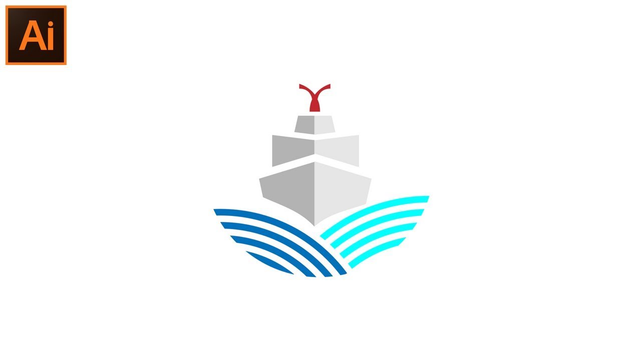 How to Make Flat Ship and Waves logo Design for Beginners | Adobe Illustrator CC Tutorial