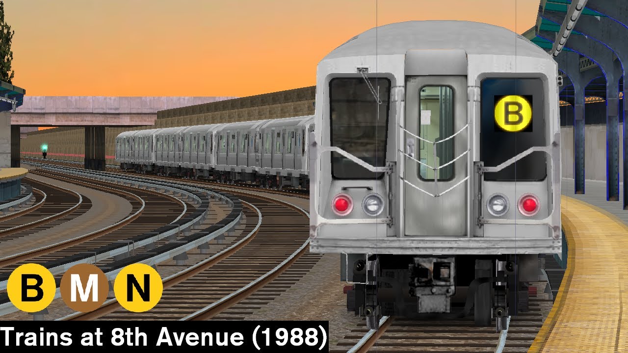 OpenBVE Virtual Railfanning: B, M and N Trains at 8th Avenue (1988)