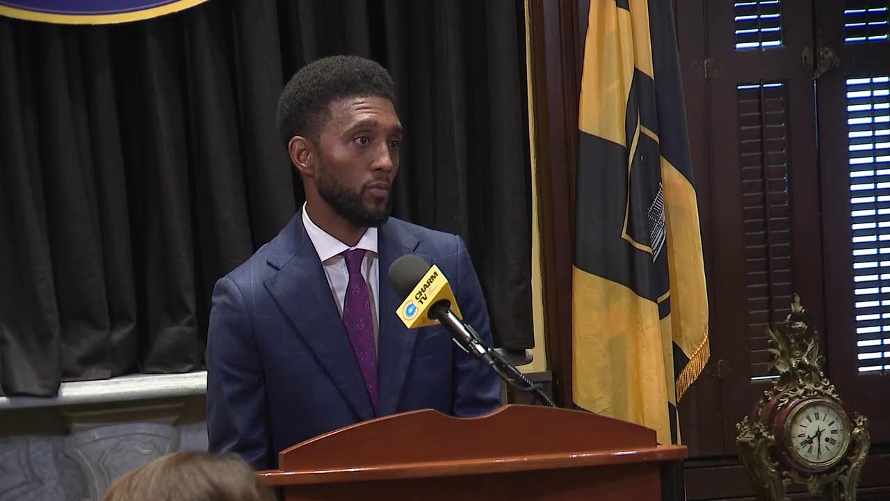 Baltimore Mayor Brandon Scott holds a news conference after the Board of Estimates meeting