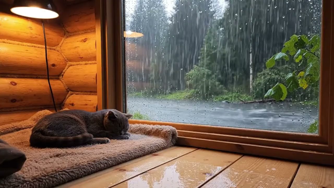 🔴 Cozy Rain at Night for Sleep & Deep Focus 🌧️ Relaxing Cabin White Noise (No Talking)
