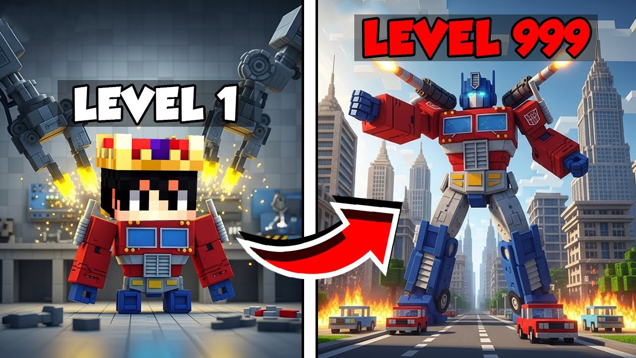 Minecraft'ta SEVİYE ATLADIKÇA TRANSFORMERS DÖNÜŞTÜM!