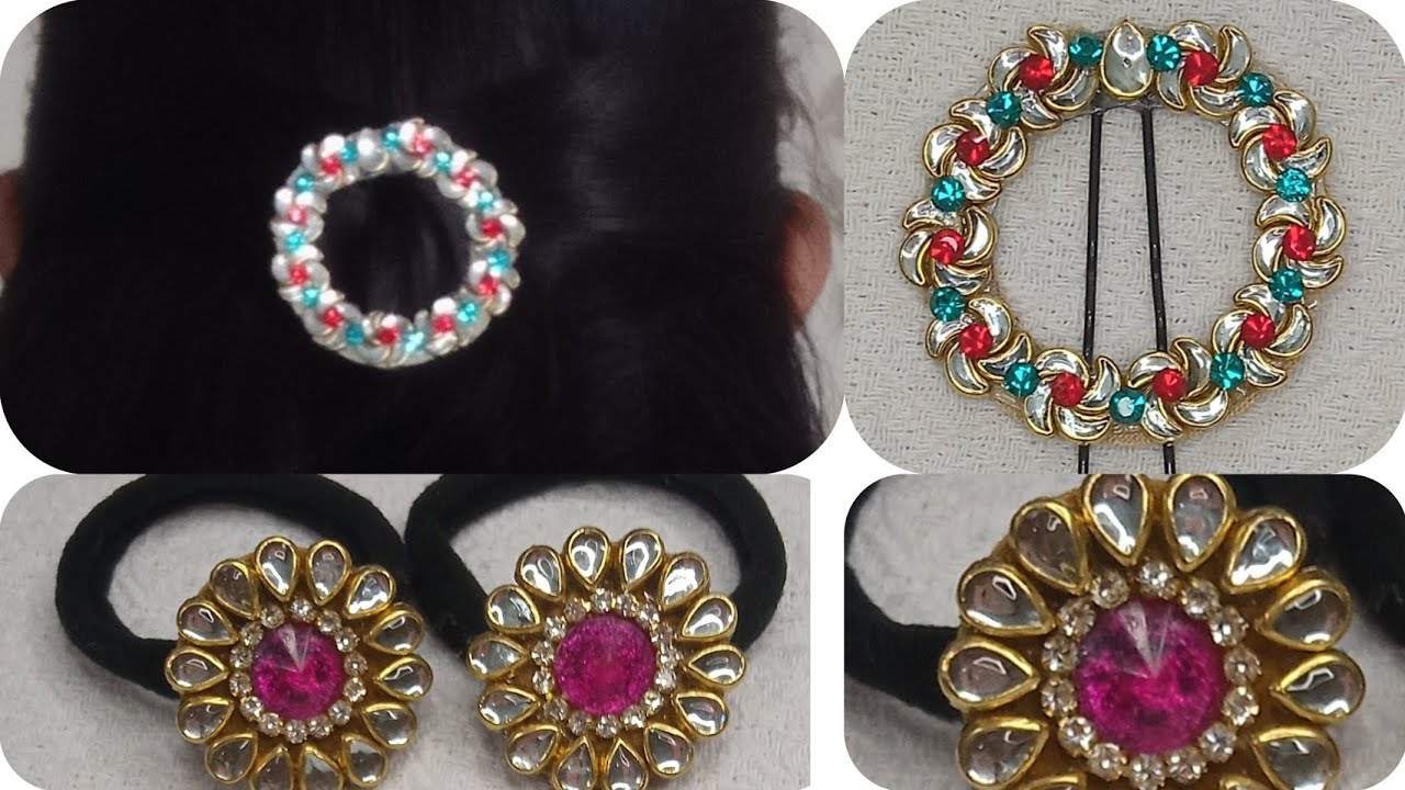 Diy kundan hair accessories#handmadehairaccessories #diy #hairbands #hairpinsmaking