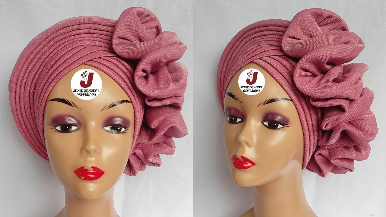 V-shaped Pleated Turban Cap with Side Pleated Frame and Ruffles Design