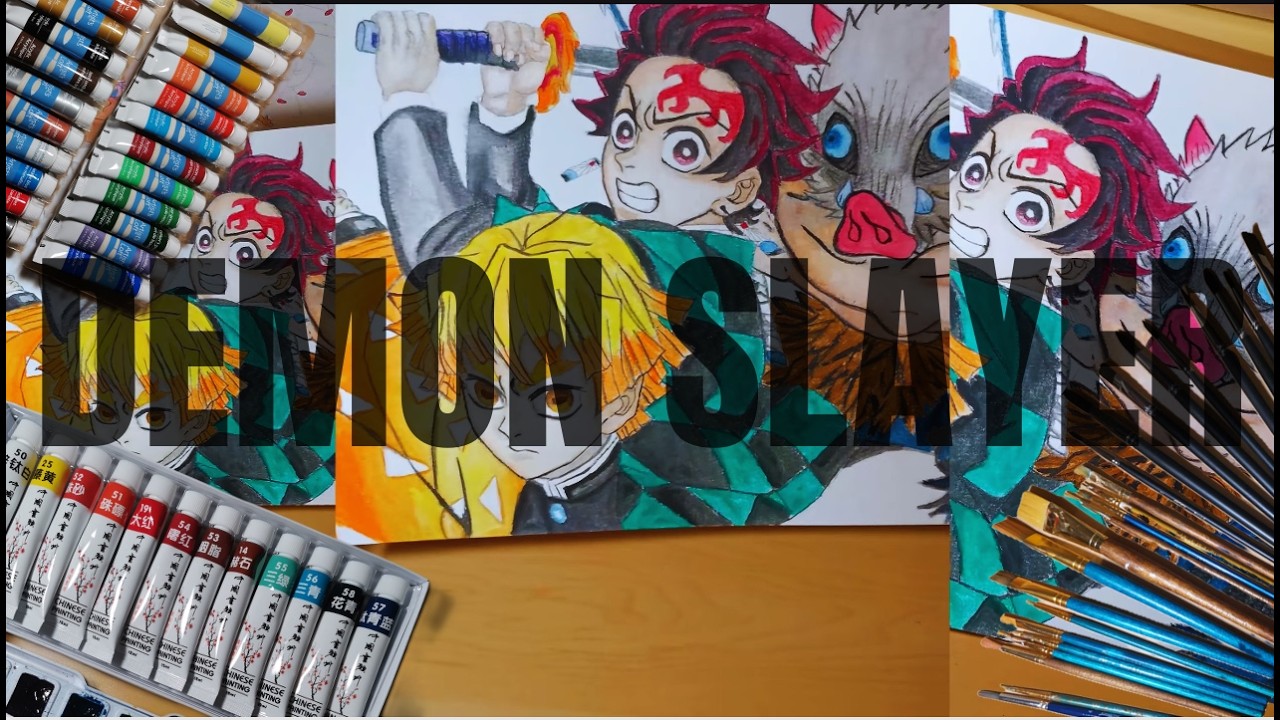 Drawing Tanjiro, Zenitsu & Inosuke | Watercolor × Acrylic