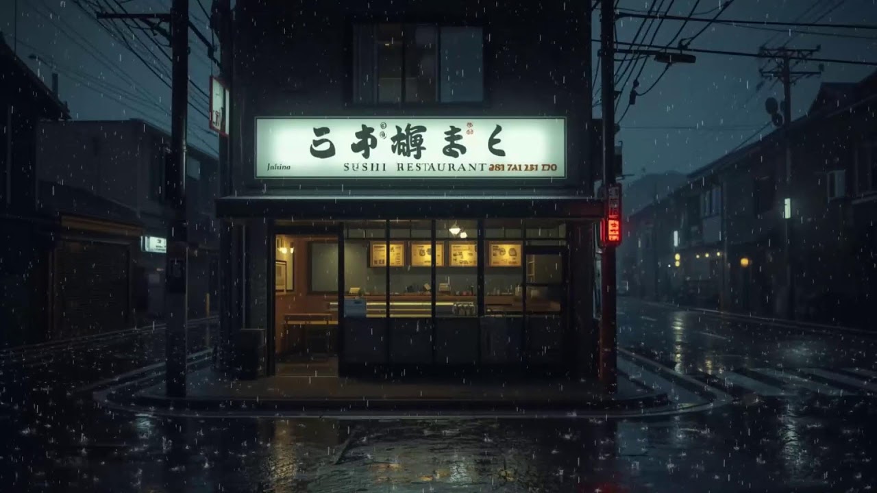 Quiet Sushi Restaurant in the Rain 🌧️ Japanese Street Night Lofi | Cozy & Peaceful