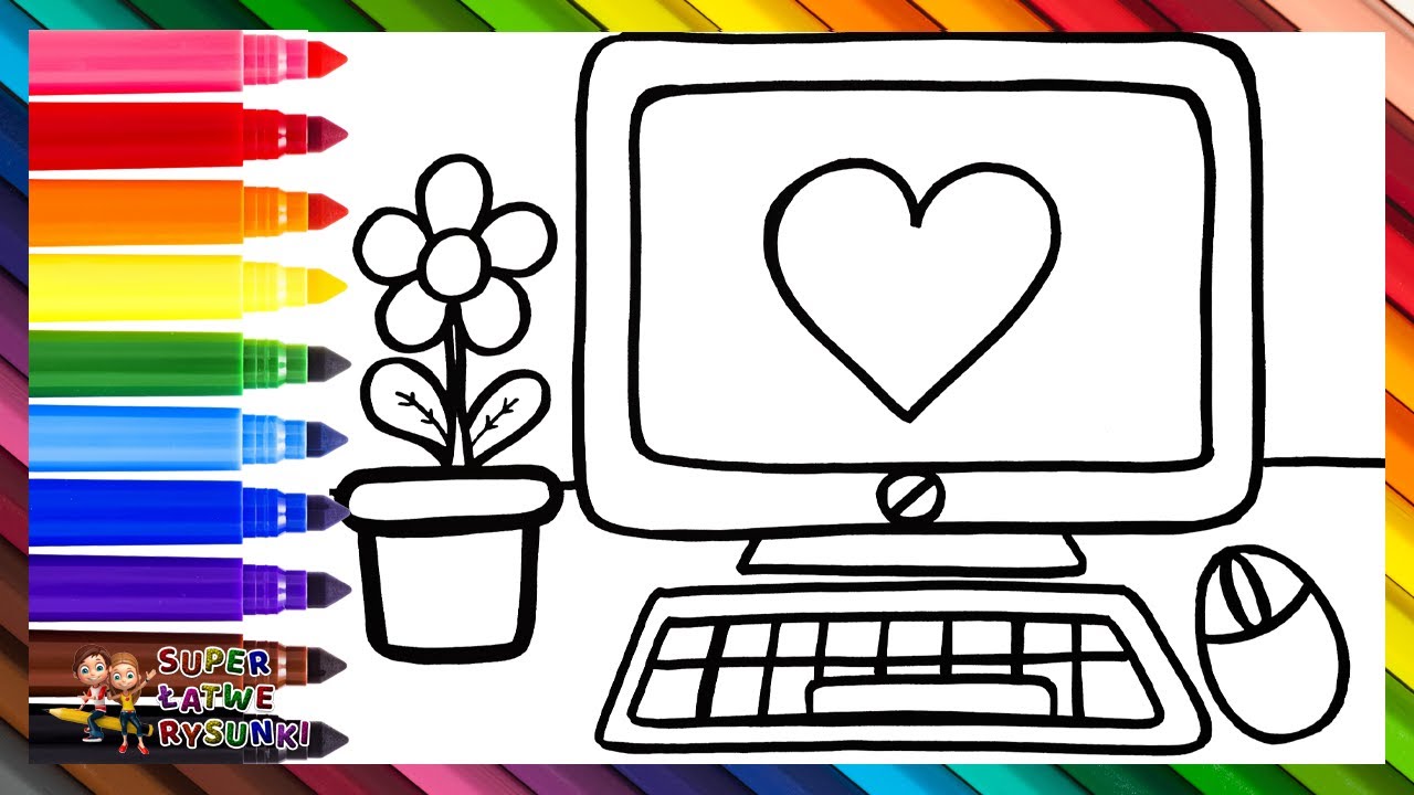 Rysuj i koloruj uroczego komputerka 💻🖱️🌼🌈 Rysunki dla dzieci