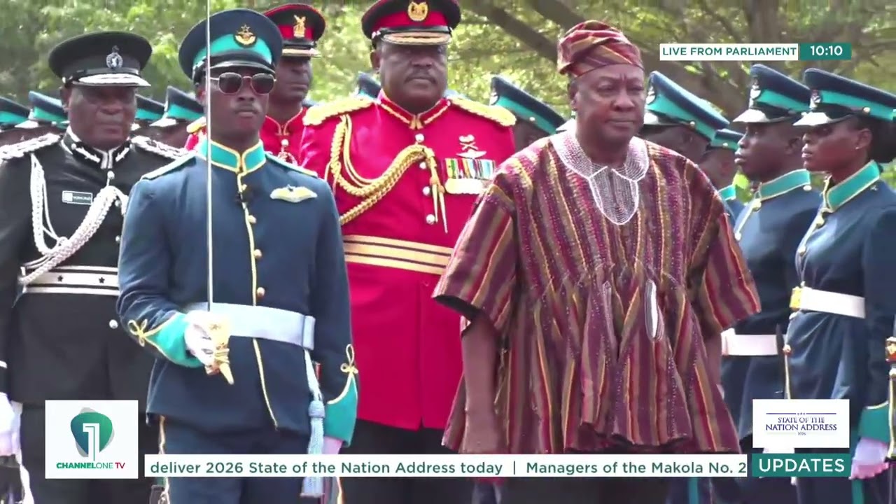 SONA 2026: President Mahama Arrives, Inspects Guards Ahead of State of the Nation Address