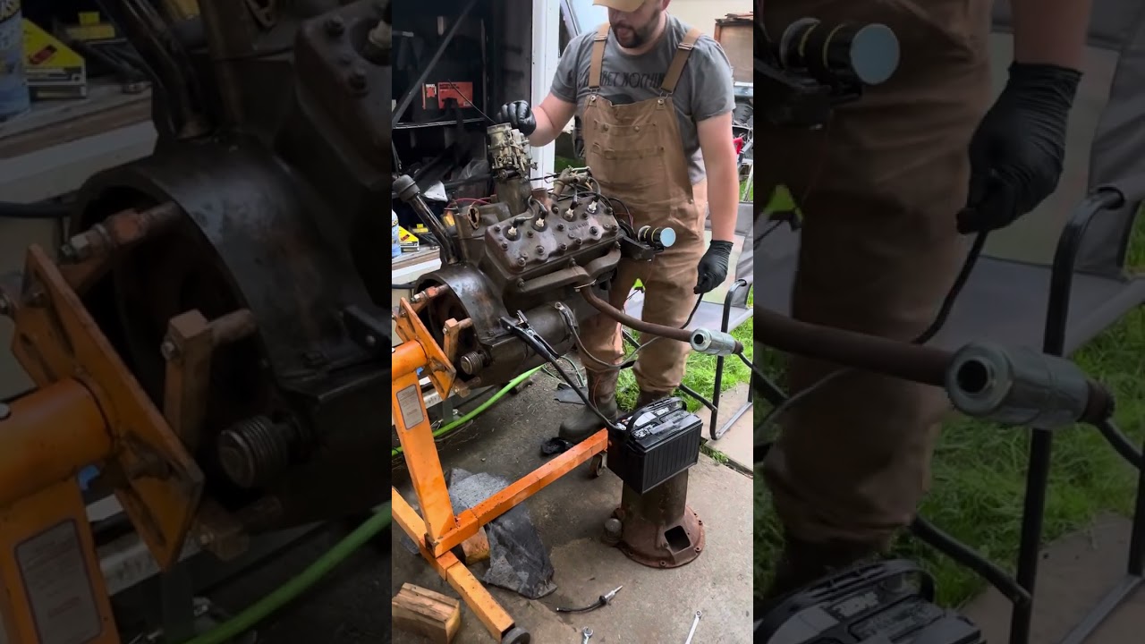 Barn find Ford Flathead V8-60 first fire.