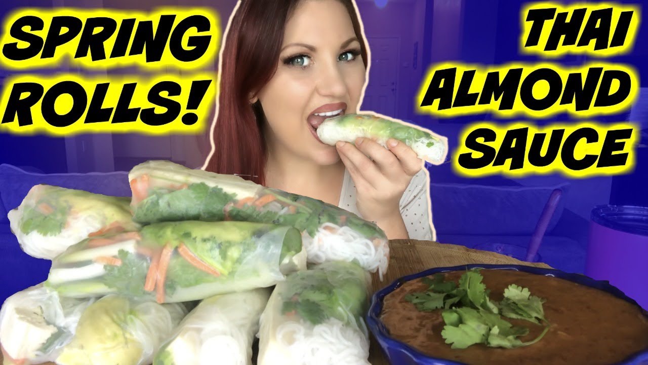 MUKBANG VIETNAMESE FRESH SUMMER SPRING ROLLS THAI PEANUT SAUCE RECIPE VEGAN
